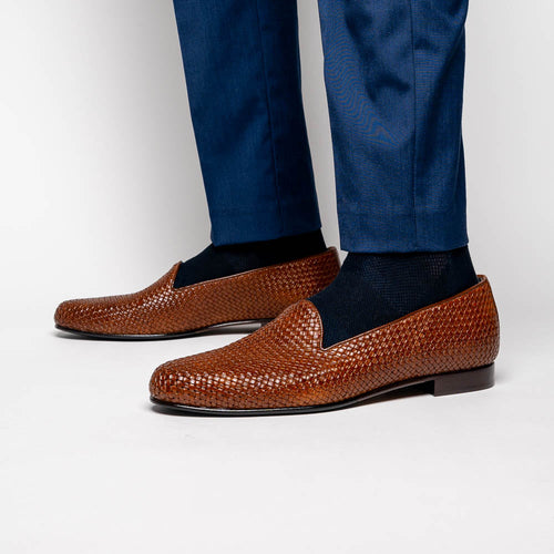 Zelli Italia 15-211-CGN CESTINO Calfskin Basketweave Slip On, Cognac