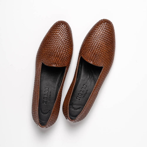 Zelli Italia 15-211-CGN CESTINO Calfskin Basketweave Slip On, Cognac