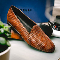 Zelli Italia 15-211-CGN CESTINO Calfskin Basketweave Slip On, Cognac