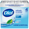 Dial Antibacterial Bar Soap, Refresh & Renew, Spring Water, 4 oz, 4 Bars
