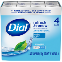 Dial Antibacterial Bar Soap, Refresh & Renew, Spring Water, 4 oz, 4 Bars