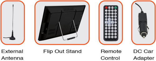 Portable 16" 12 Volt ACDC TV & Digital Multimedia Player with Built-in Rechargeable Lithium Battery & DC Car Cord (NT-1600) Jupiter Gear