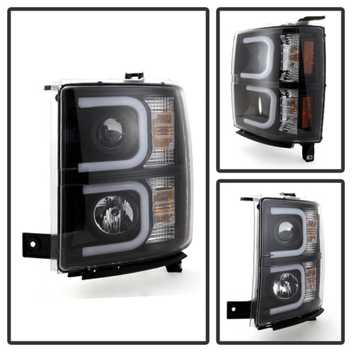 Spyder Chevy Silverado 1500 14-16 Projector Headlights Light Bar DRL Blk PRO-YD-CS14-LBDRL-BK OffRoadUSA.com