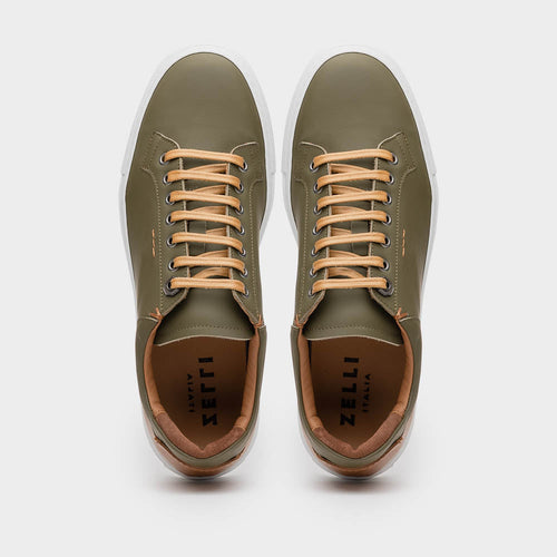 Zelli Italia 65-229-OLV Diaz Rubberized Calfskin Sneaker Olive Green