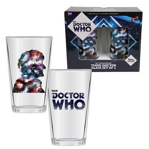 ToyShnip Doctor Who Anniversary Third Doctor 16 oz. Glass Set of 2