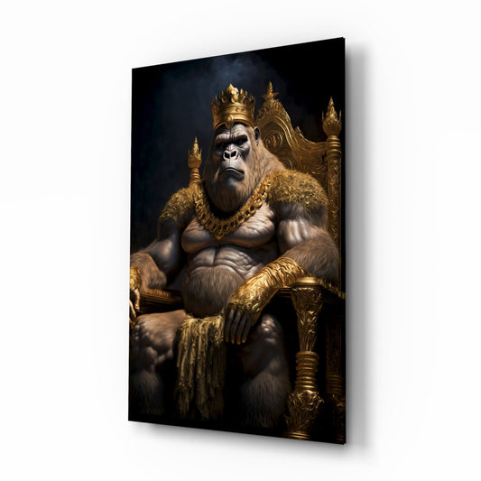 Insigneart USA Ape King in Throne Glass Wall Art || Designer Collection