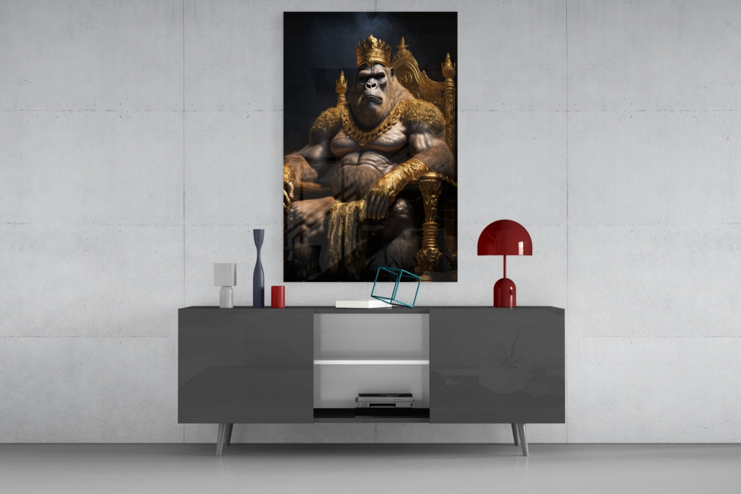 Insigneart USA Ape King in Throne Glass Wall Art || Designer Collection