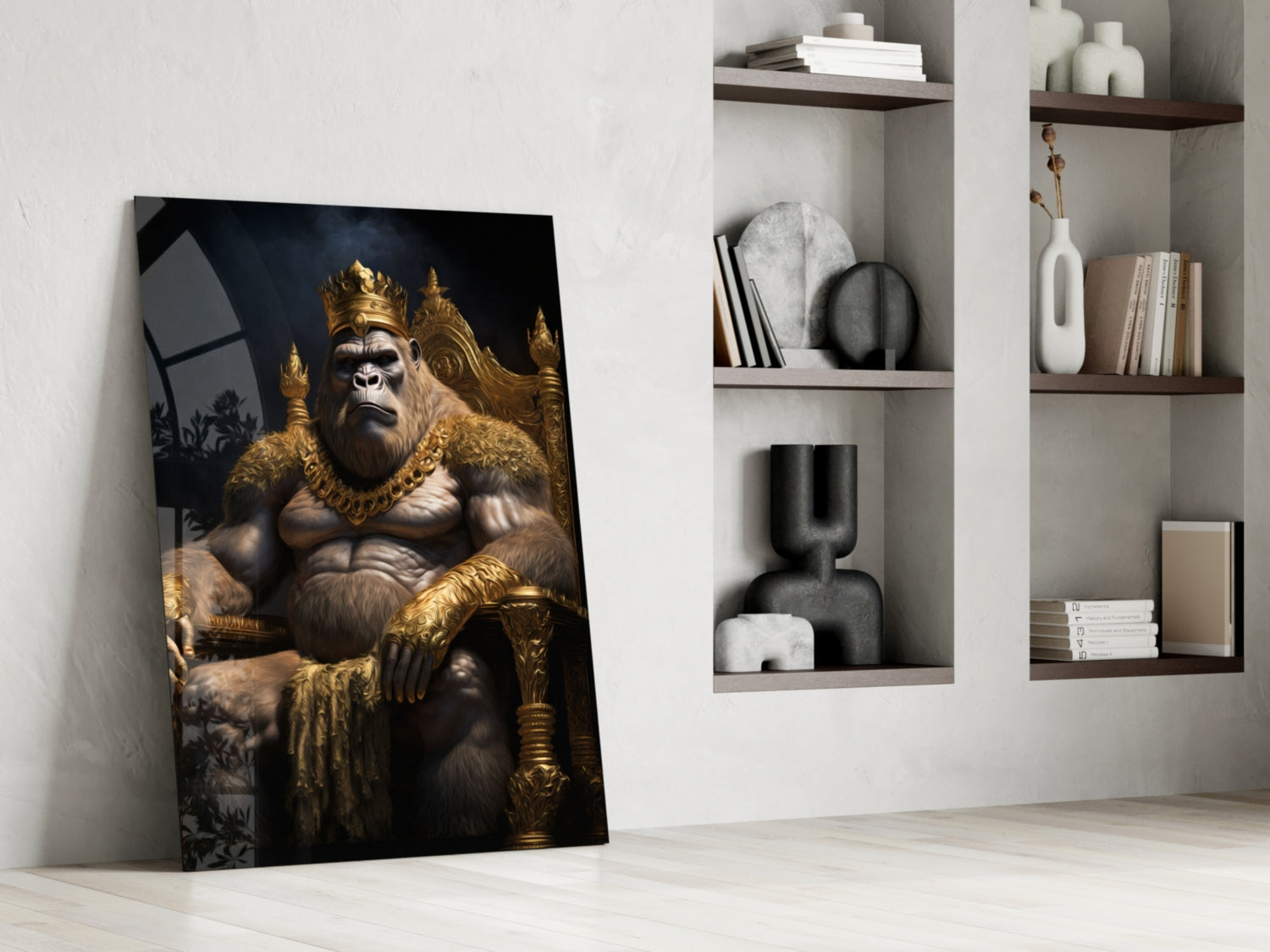 Insigneart USA Ape King in Throne Glass Wall Art || Designer Collection