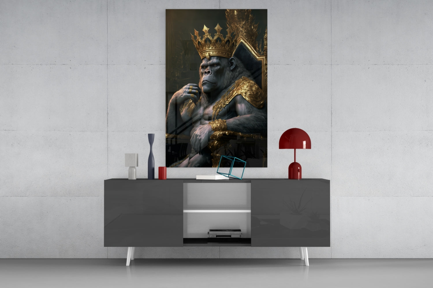 Insigneart USA Ape King in Throne Glass Wall Art || Designer Collection