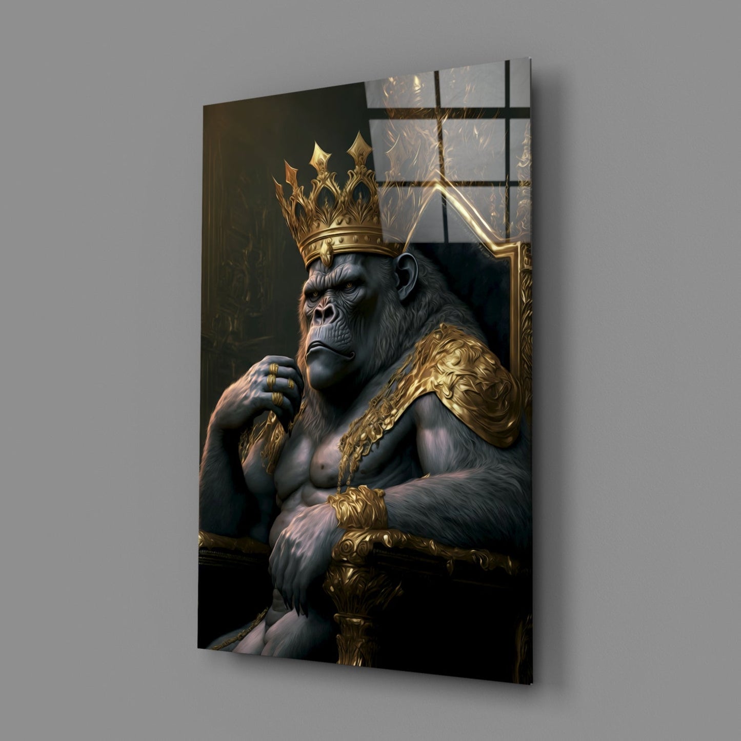 Insigneart USA Ape King in Throne Glass Wall Art || Designer Collection