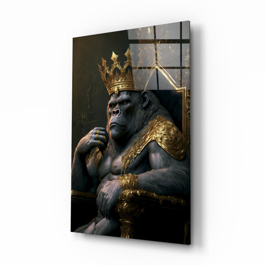 Insigneart USA Ape King in Throne Glass Wall Art || Designer Collection