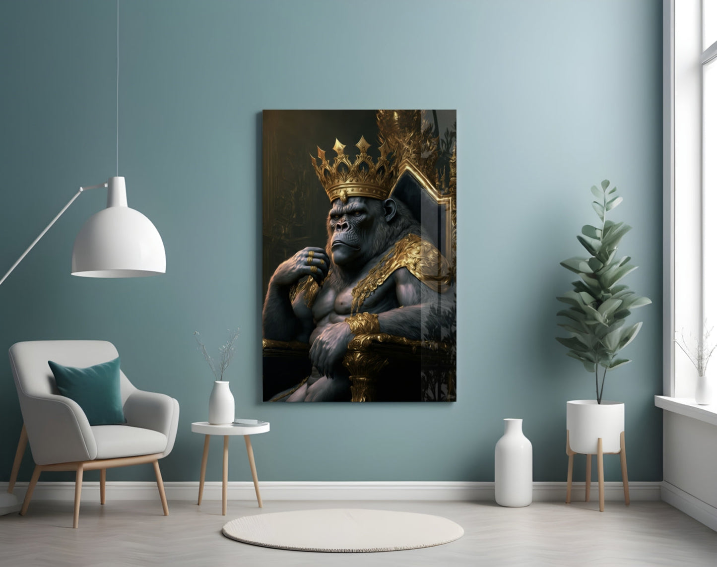 Insigneart USA Ape King in Throne Glass Wall Art || Designer Collection