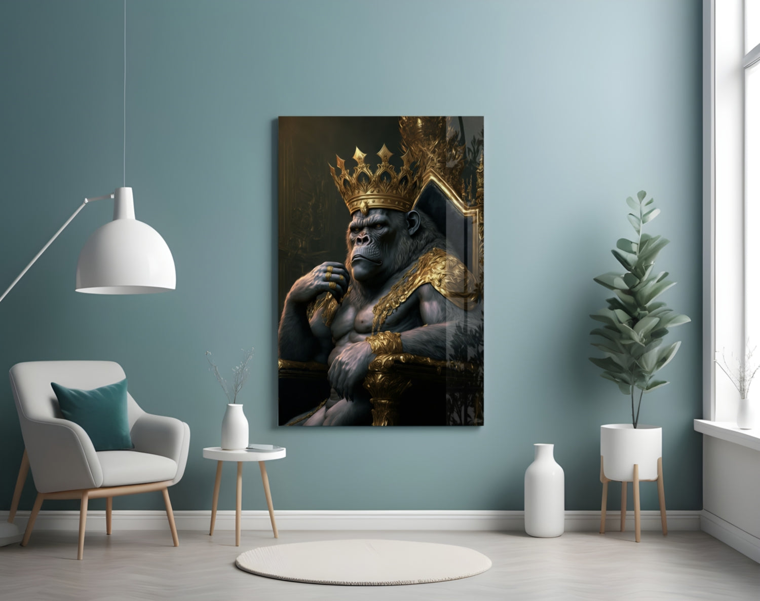 Insigneart USA Ape King in Throne Glass Wall Art || Designer Collection