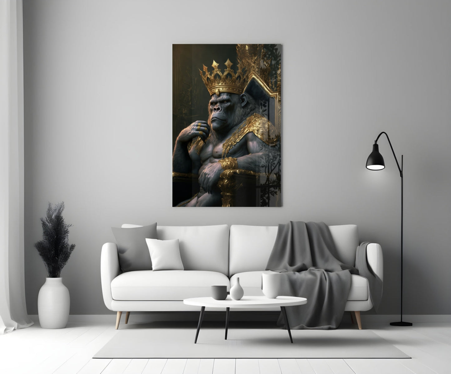 Insigneart USA Ape King in Throne Glass Wall Art || Designer Collection