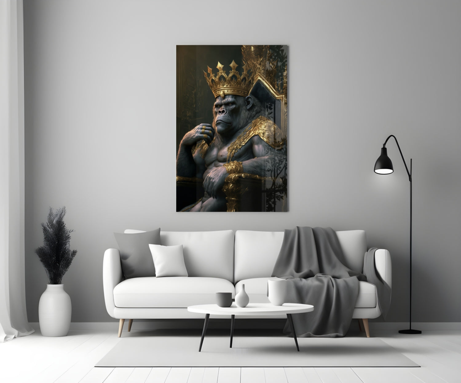 Insigneart USA Ape King in Throne Glass Wall Art || Designer Collection