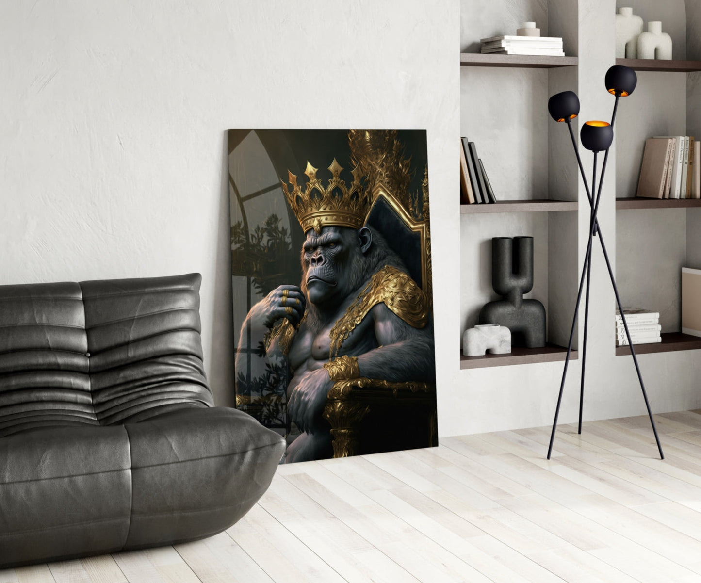 Insigneart USA Ape King in Throne Glass Wall Art || Designer Collection