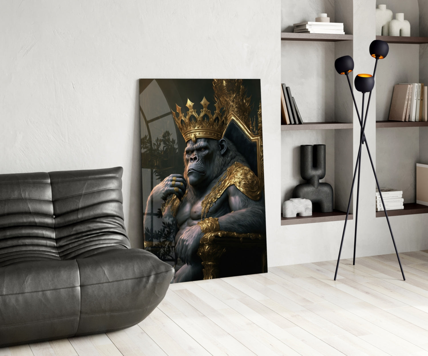 Insigneart USA Ape King in Throne Glass Wall Art || Designer Collection