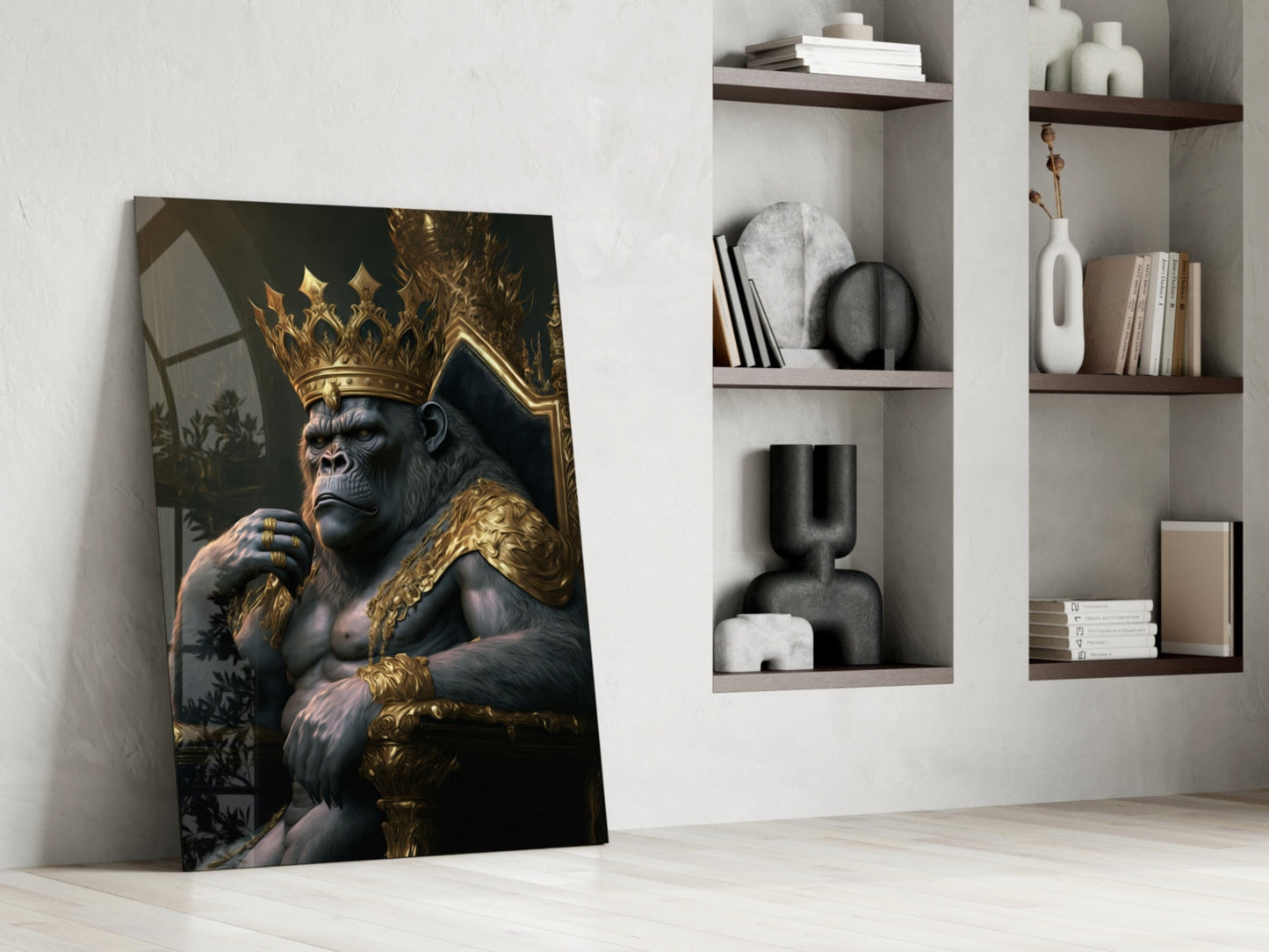 Insigneart USA Ape King in Throne Glass Wall Art || Designer Collection
