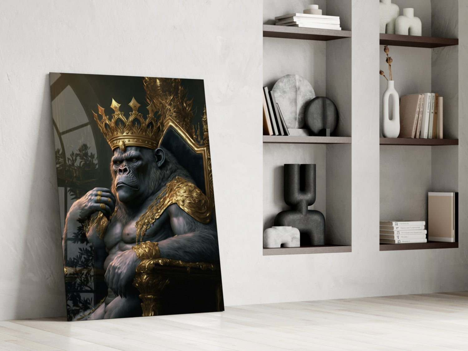 Insigneart USA Ape King in Throne Glass Wall Art || Designer Collection