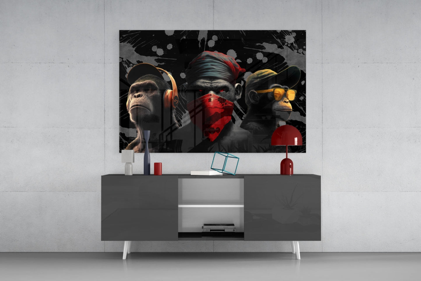 Insigneart USA 3 Wise Monkeys Glass Wall Art || Designer Collection