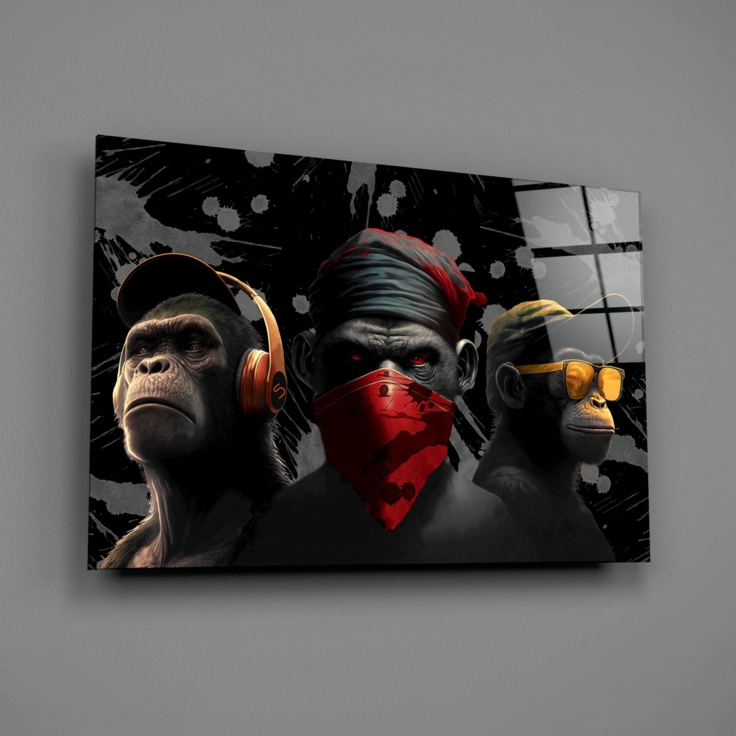 Insigneart USA 3 Wise Monkeys Glass Wall Art || Designer Collection