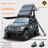 Roll over image to zoom in Adventurer Plus Rooftop Tent Hardshell with Side Awning, Air Conditioner Outlet with Bracket, &Replaceable Rain Flies, Truck Bed Tent for Camping, Pop Up Overland Roof Tents EasyOptionXY LLC