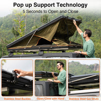 Explorer Plus Rooftop Tent Hardshell with Side Awning, Air Conditioner Outlet with Bracket, Luggage Racks&Replaceable Netting Rain Curtain, Truck Bed Tent for Camping, Pop Up SUV Roof Top Tent EasyOptionXY LLC