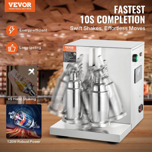 VEVOR Milkshake Maker Machine, 120W Commercial Milk Tea Shaker Machine, Double Head Milk Shake Mixer Machine, 0-180s Adjustable Milkshake Blender, with 750 ml Stainless Steel Cup, for Milk Tea Store EasyOptionXY LLC