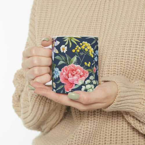 Navy Floral Coffee Tea Mug EasyOptionXY LLC