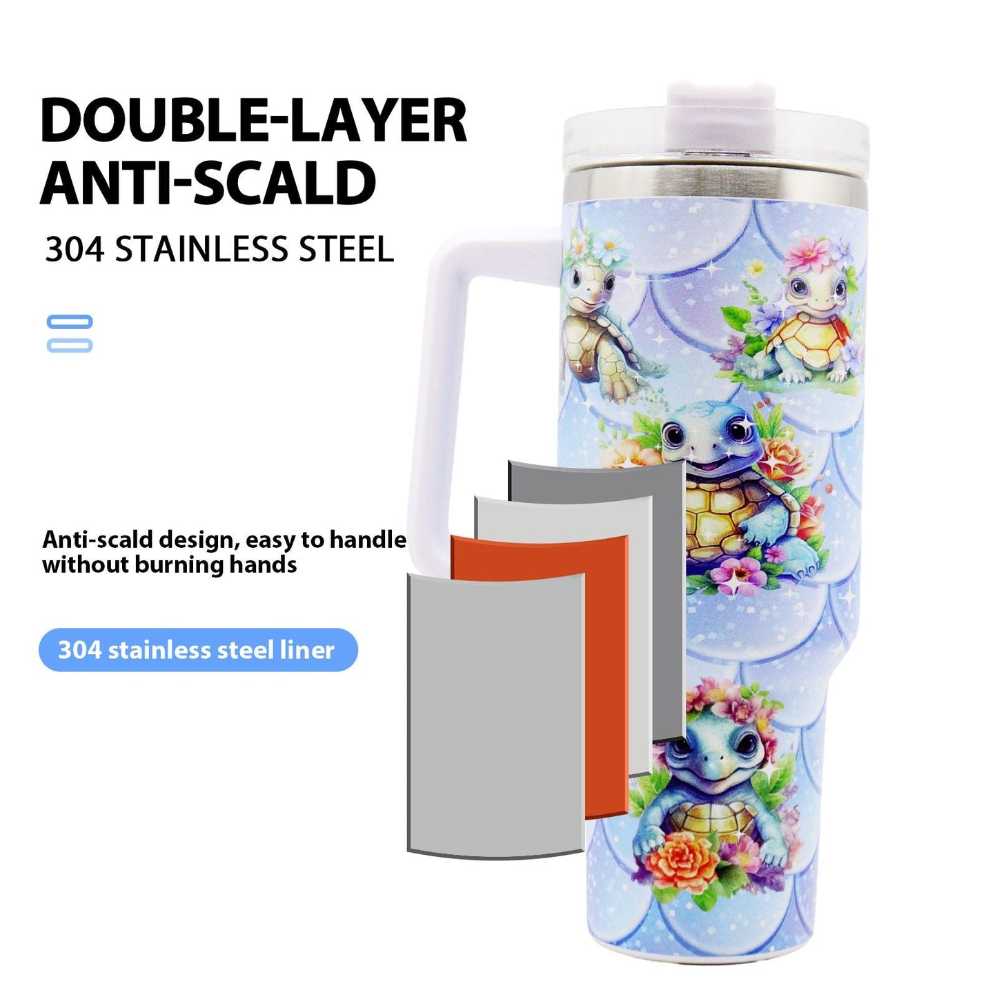 1pc 40oz Water Bottles,5D Little Turtle Series Tumbler,Large Capacity Stainless Steel Tumbler Insulation Cup With Lid And Straw For Women,Camping,Driving,skiing,Thermocoolers.Best Gift EasyOptionXY LLC
