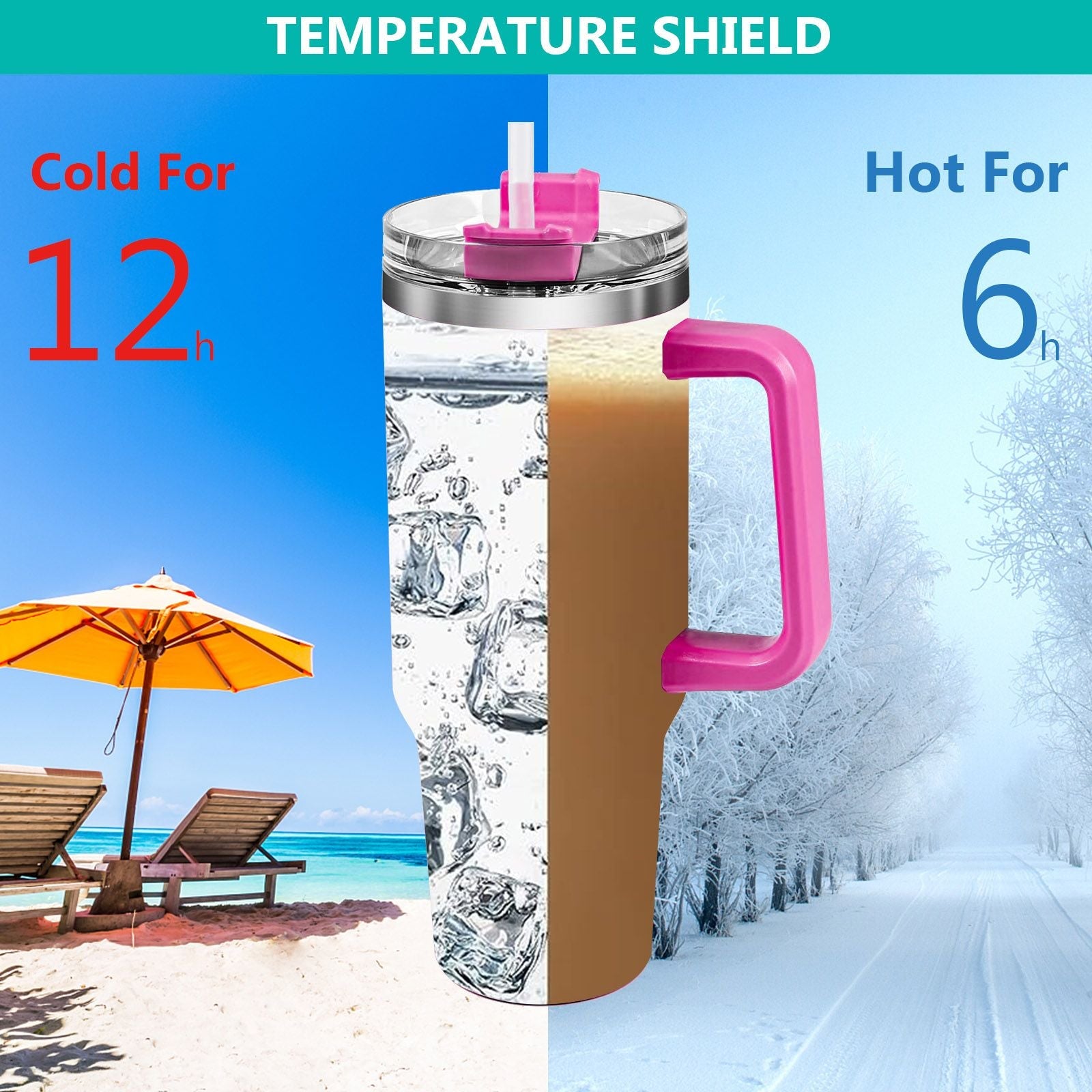 40oz 5D cowprint Insulated Tumbler With Handle And Straw Lid Portable Large Capacity water bottle, Heat preservation,304 Stainless Steel Cup For Outdoor Sports, Travel & Camping Birthday Gift EasyOptionXY LLC