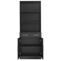 Bathroom Storage Cabinet, Cabinet with Two Doors and Drawers, Adjustable Shelf, Three-layer Open Shelf, MDF Board EasyOptionXY LLC