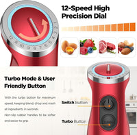KOIOS 5-in-1 Hand Immersion Blender, 1000W 12 Speed Handheld Blender, Copper Motor Stainless Steel Blade Stick Blender,600ml Mixing Beaker,500ml Food Processor, Whisk, Milk Frother, B PA-F ree, Red EasyOptionXY LLC