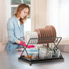 2 Tier Dish Drying Rack with Cup Holder Foldable Dish Drainer Shelf for Kitchen Countertop Rustproof Utensil Holder with Drainboard Black EasyOptionXY LLC