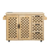 53.2"W 3D Woven Checkerboard Pattern Design Kitchen Island with Drop Leaf, Rolling Kitchen Island on Wheels with Internal Storage Rack, Power Outlet, Kitchen Cart with 3 Drawers 2 Cabinets, Nature EasyOptionXY LLC
