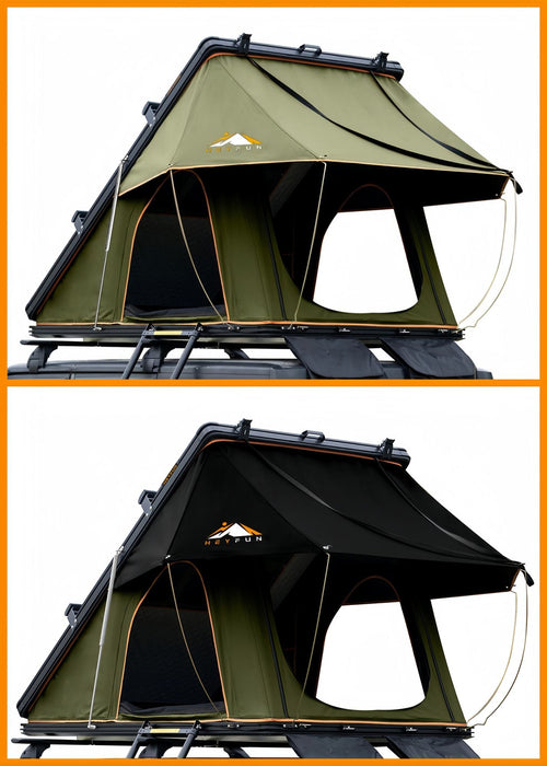 Roll over image to zoom in Adventurer Plus Rooftop Tent Hardshell with Side Awning, Air Conditioner Outlet with Bracket, &Replaceable Rain Flies, Truck Bed Tent for Camping, Pop Up Overland Roof Tents EasyOptionXY LLC