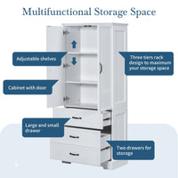 Tall Bathroom Storage Cabinet,Cabinet with Two Doors and Drawers,Adjustable Shelf,MDF Board,White EasyOptionXY LLC