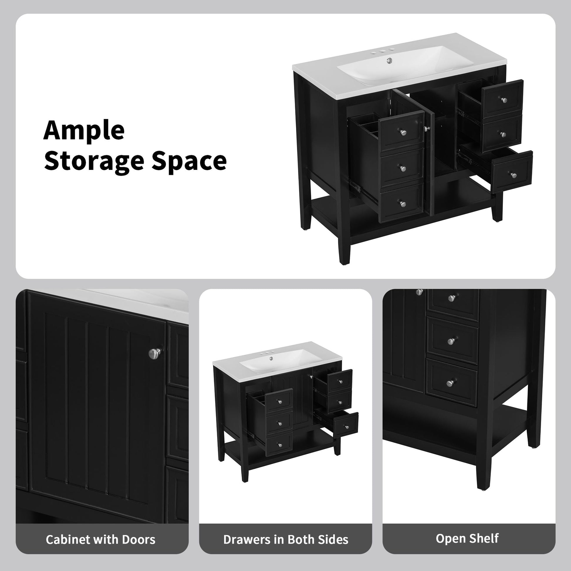 36\" Bathroom Vanity with Sink Combo, One Cabinet and Three Drawers, Solid Wood and MDF Board EasyOptionXY LLC