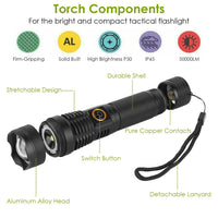 Tactical LED Flashlight Zoomable Rechargeable Search Light Torch EasyOptionXY LLC