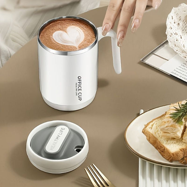 1pc Stainless Steel Cups With Lid; 16 Oz 304 Stainless Steel Tumblers Durable Coffee Mug With Splash Proof Sliding Lid; Drink With Lid Open; Plastic Housing And Lid; Straw Not Included EasyOptionXY LLC