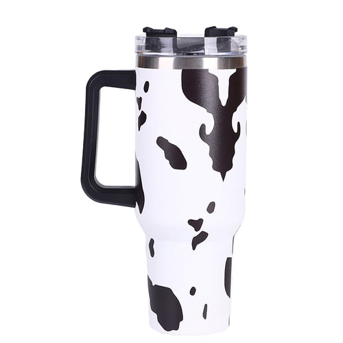 40oz 5D cowprint Insulated Tumbler With Handle And Straw Lid Portable Large Capacity water bottle, Heat preservation,304 Stainless Steel Cup For Outdoor Sports, Travel & Camping Birthday Gift EasyOptionXY LLC