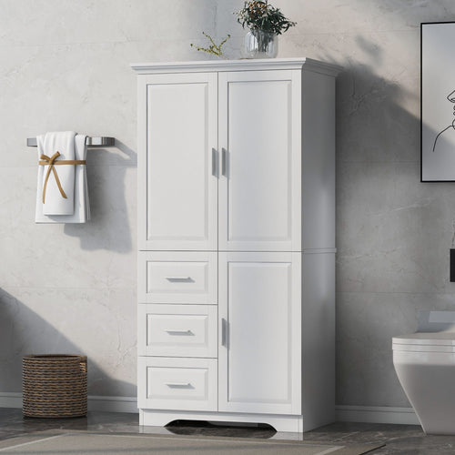 Tall and Wide Storage Cabinet with Doors for Bathroom/Office, Three Drawers EasyOptionXY LLC