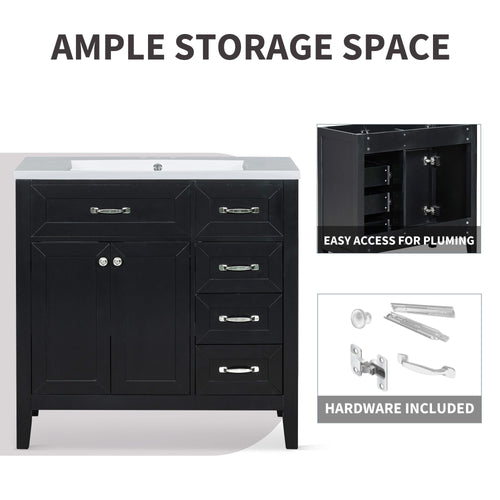 36\" Bathroom Vanity with Sink Combo, Black Bathroom Cabinet with Drawers, Solid Frame and MDF Board EasyOptionXY LLC