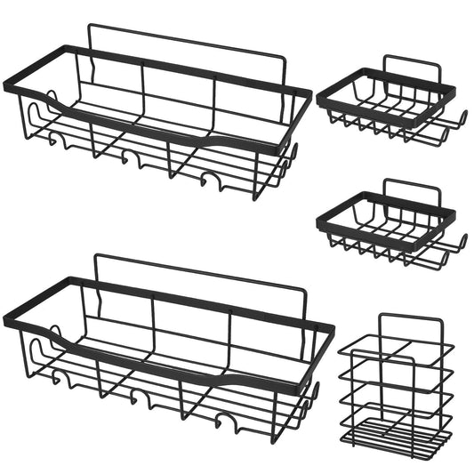 5 Pack Shower Caddy Shelves with 18 Inbuilt Hooks Rustproof Wall-Mounted Storage Shelves for Bathroom Dorm Kitchen Adhesive Bathroom Organizer for Shampoo Toothbrush Soap EasyOptionXY LLC