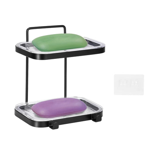 Soap Dish Soap Bar Holder Square Soap Rack Wall Mounted S Bar Shower Bathroom Self with 2 Hooks EasyOptionXY LLC