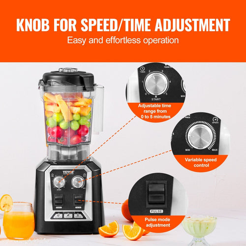 VEVOR Professional Blender, Commercial Countertop Blenders, 68 oz Jar Blender Combo, Stainless Steel 3 Functions Blender, for Frozen Drinks, Shakes, Smoothies, Peree, and Crush Ice, Black EasyOptionXY LLC