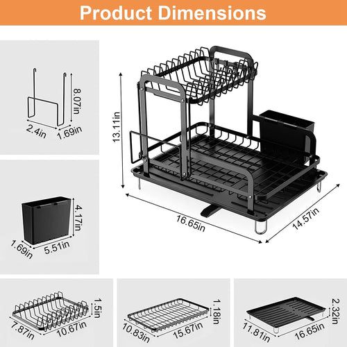 2-Tier Dish Drying Rack for Kitchen Counter Space Saving Rustproof Dish Rack with Drainboard Detachable Kitchen Drainer Organizer Set EasyOptionXY LLC