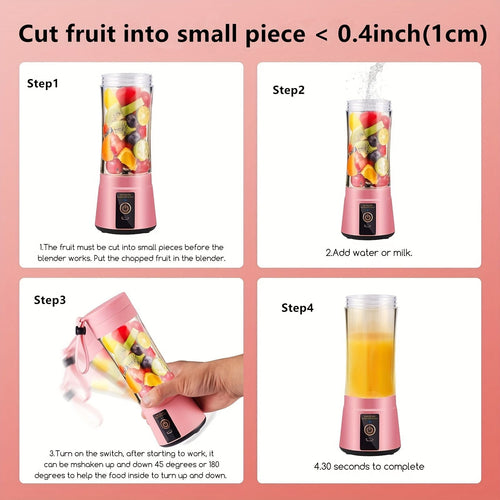 1pc 380ML Portable Blender With 6 Blades Rechargeable USB ; Personal Size Blender For Shakes And Smoothies; Traveling Fruit Veggie Juicer Cup EasyOptionXY LLC