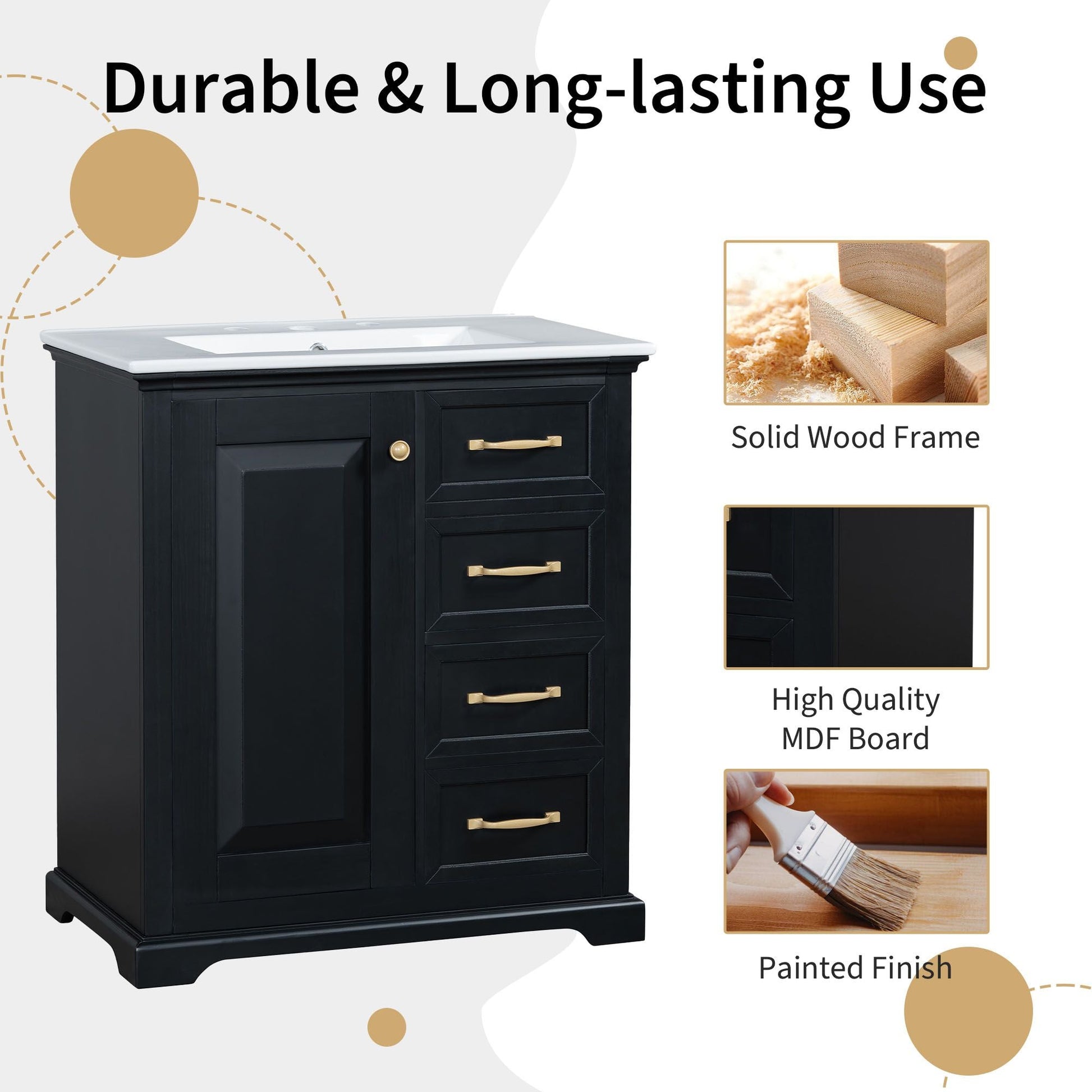 30" Bathroom Vanity with Sink, One Package, Bathroom Cabinet with Drawers, Solid Frame and MDF Board EasyOptionXY LLC