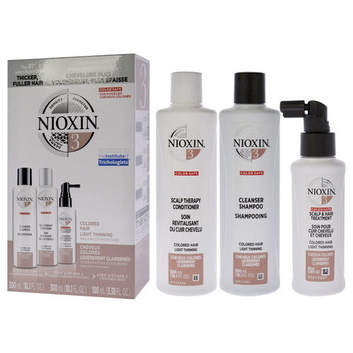 System 3 Kit by Nioxin for Unisex - 3 Pc 10.1oz Color Safe Cleanser Shampoo, 10.1 oz Color Safe Scalp Therapy Conditioner, 3.38oz Color Safe Scalp and Hair Treatment EasyOptionXY LLC